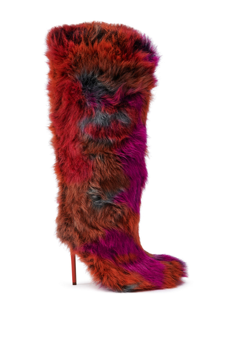 AZALEA WANG “UPSETTER” Faux Fur Knee-High Boot – Orange Multi