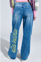 Cityscape Wide-Leg Embroidered Jeans