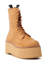 THE RIVETER – Chestnut Tan Faux Leather Platform Combat Boot