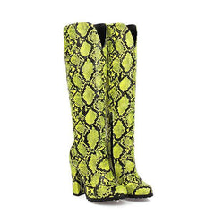 Women’s Over-the-Knee Snakeskin Boot – Green & Black