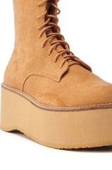 THE RIVETER – Chestnut Tan Faux Leather Platform Combat Boot