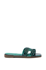 AKIRA “Howdy” Green Snake Slip-On Sandal