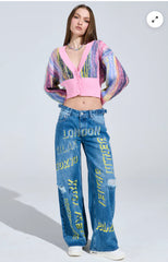 Cityscape Wide-Leg Embroidered Jeans
