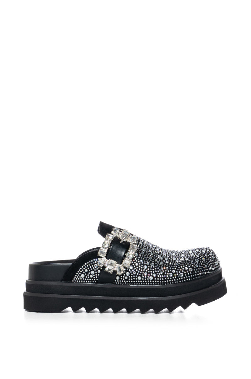 AZALEA WANG “DESDEMONA” Black Rhinestone Platform Clog