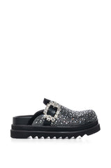 AZALEA WANG “DESDEMONA” Black Rhinestone Platform Clog