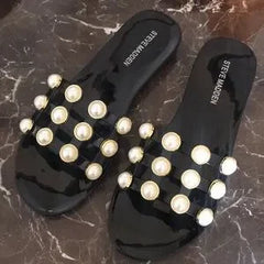 Steve Madden Pearl-Embellished Jelly Slide – Black
