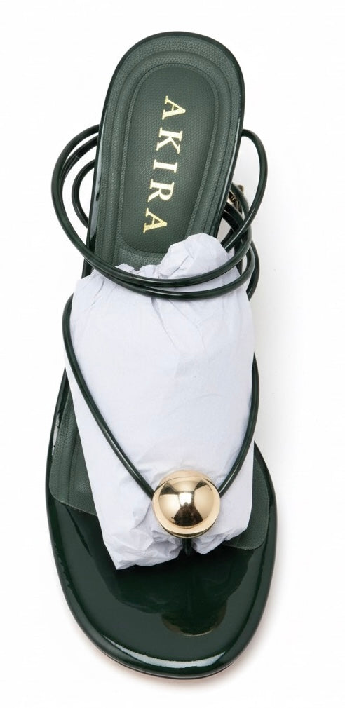 AKIRA Green Patent Thong Sandal w/ Gold Accent