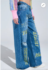 Cityscape Wide-Leg Embroidered Jeans