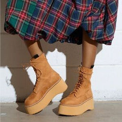 THE RIVETER – Chestnut Tan Faux Leather Platform Combat Boot