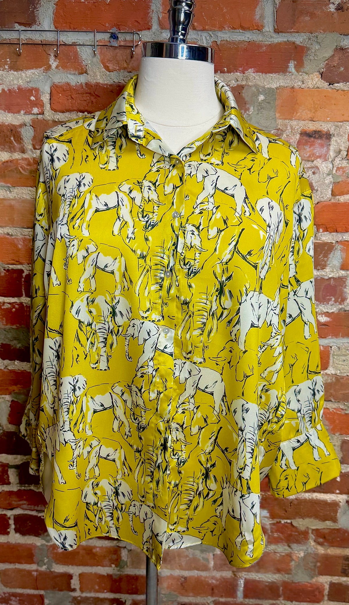 Bold in Every Way – Chartreuse & Black Elephant Print Shirt