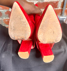 Make a Statement: Red Vegan Suede Wrapped Stiletto Heel Fold-Over Ankle Boots