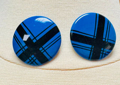 Make a Statement: Blue and Black Geometric Print Pierce Back Earrings