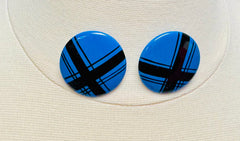 Make a Statement: Blue and Black Geometric Print Pierce Back Earrings