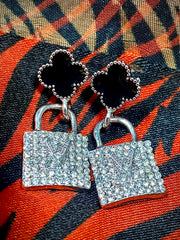 Silver and Black Rhinestone Locket Earrings