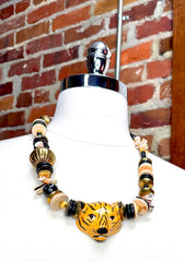 Roar in Style: Vintage Chunky Bead Tiger Necklace