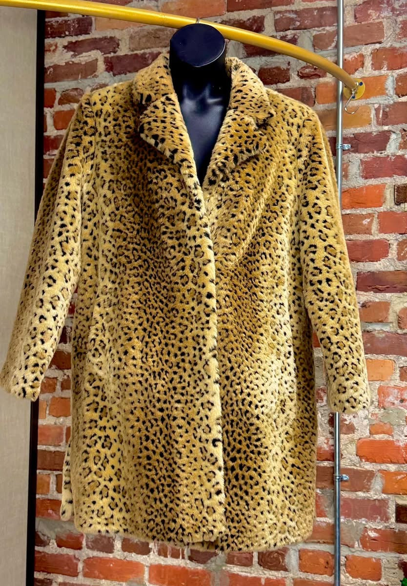 Cheetah Print Faux Fur Coat with matching gloves