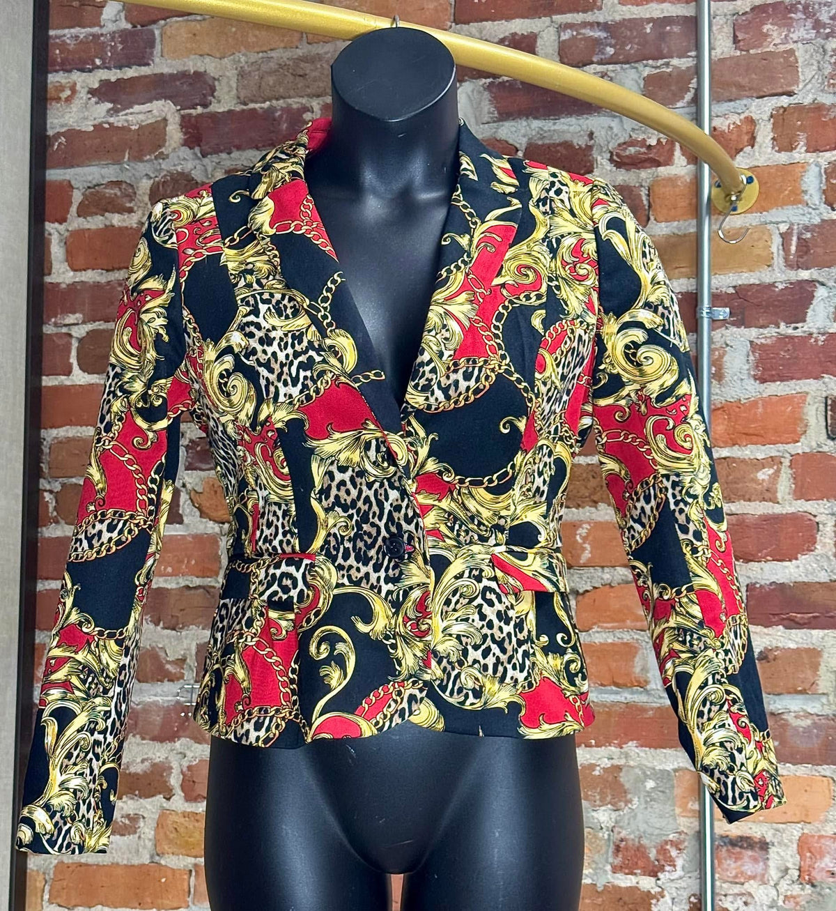 Boston Proper BAROQUE Gold Chain Leopard BOHO Blazer